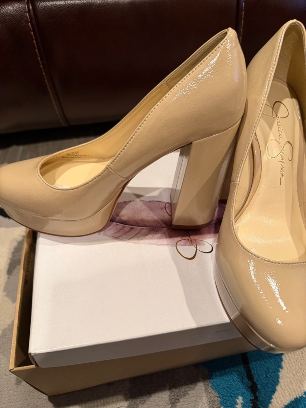 Jessica Simpson Nude Patent Platform Block Heels